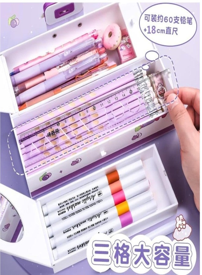 ZAFCO Creative Password Pencil Box- Suitcase Style with Code Lock Large Capacity Multi-Function Storage Bag Multi-Layer Pencil Box for Girls and School Kids (Suitcase-Purple) - Image 4